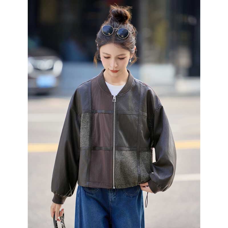 パッチワークレザージャケット(2colors)（茶・黒）秋/冬 モードな異