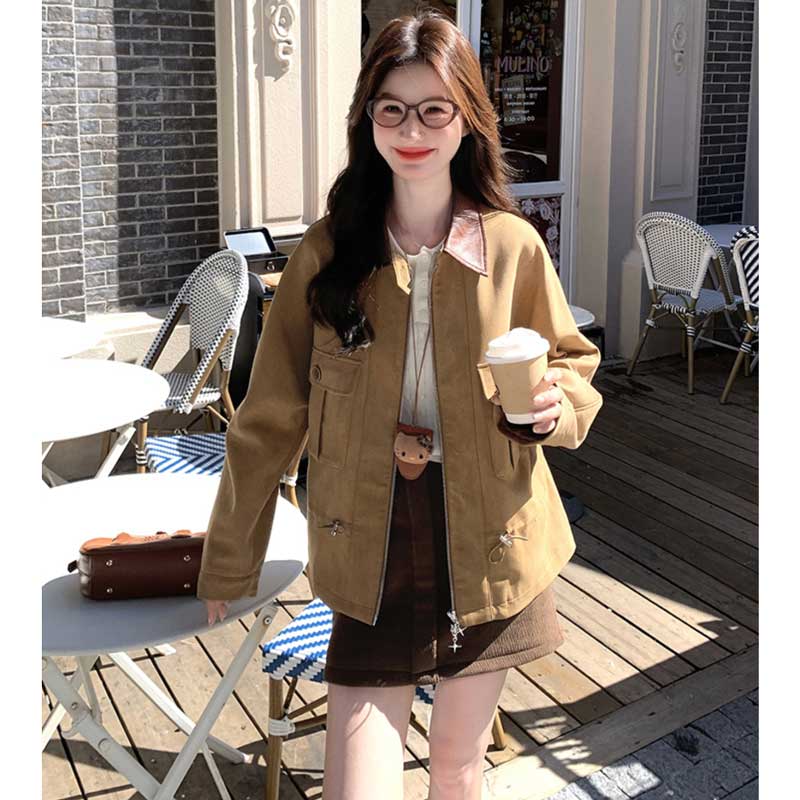 バイカラーカラースエードジャケット（茶）秋/冬 やわらかな質感で秋の