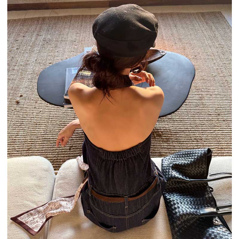 ホルターネックデニムマキシワンピース