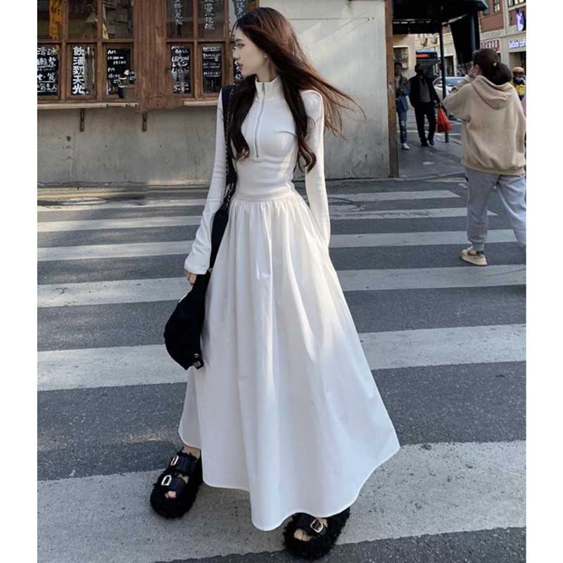 ハーフジップAラインワンピース(2colors)