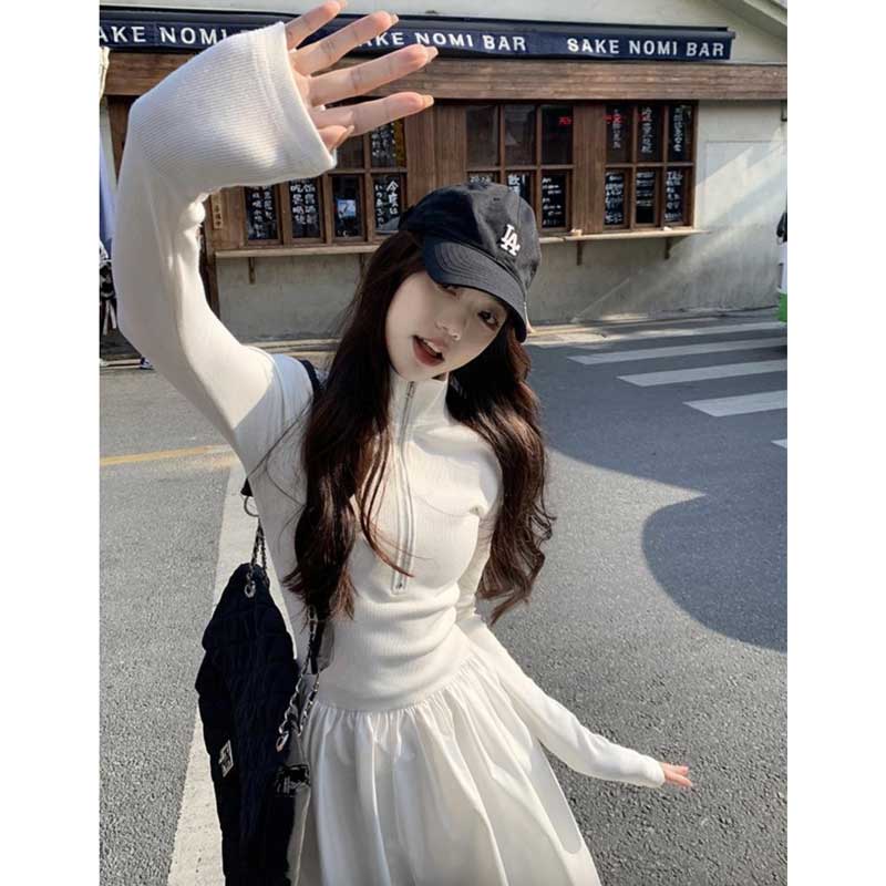 ハーフジップAラインワンピース(2colors)