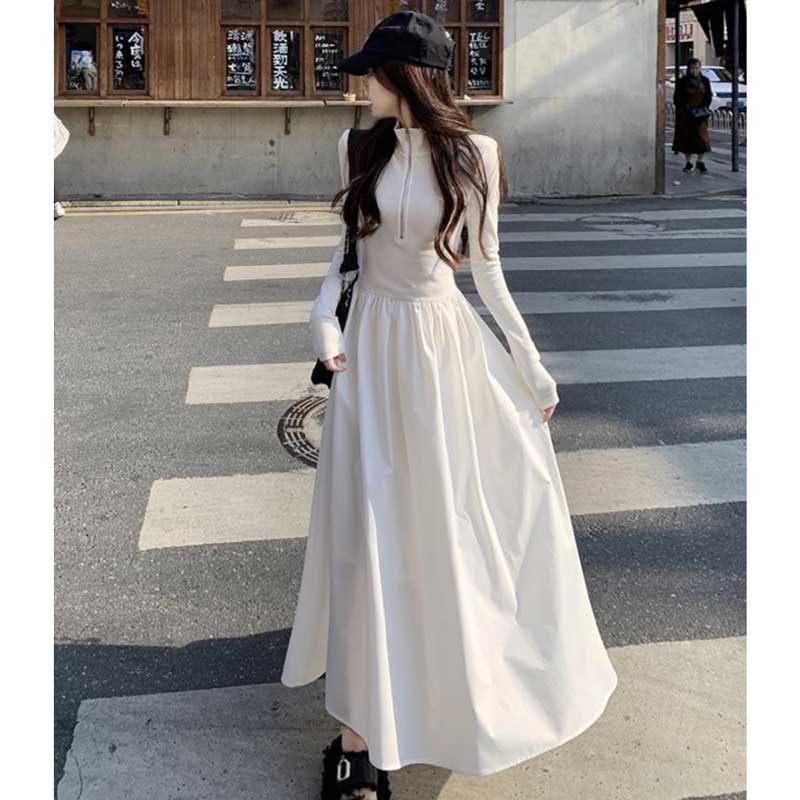 ハーフジップAラインワンピース(2colors)