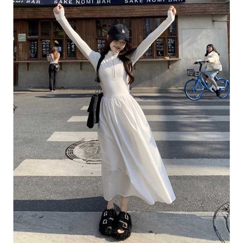 ハーフジップAラインワンピース(2colors)