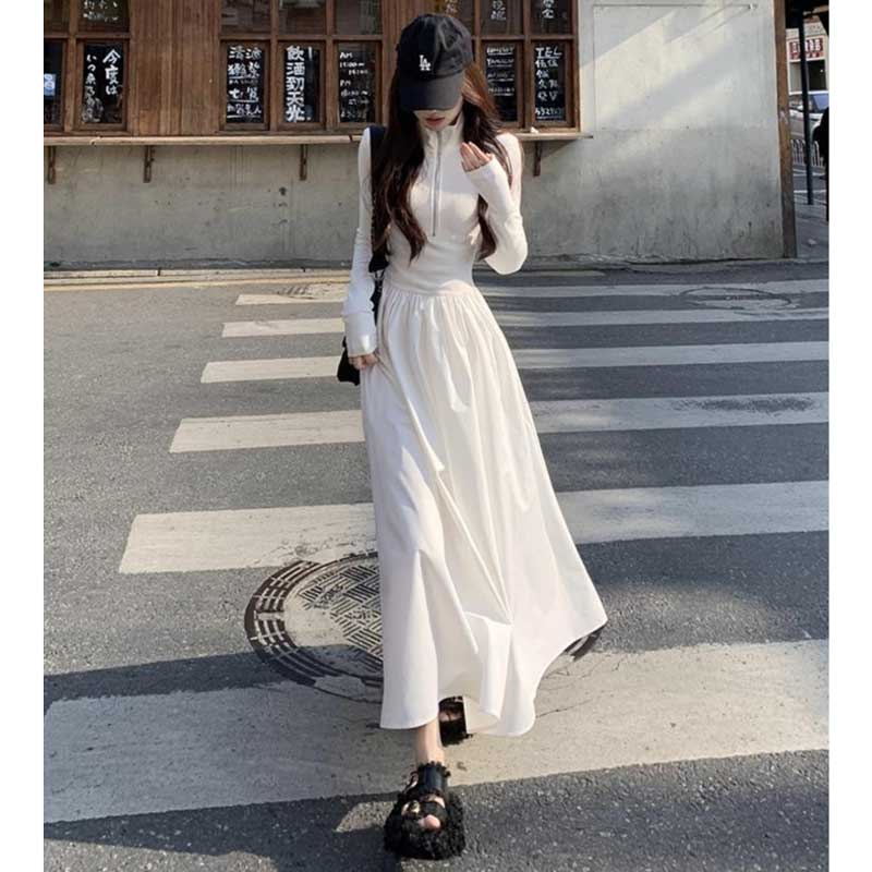 ハーフジップAラインワンピース(2colors)