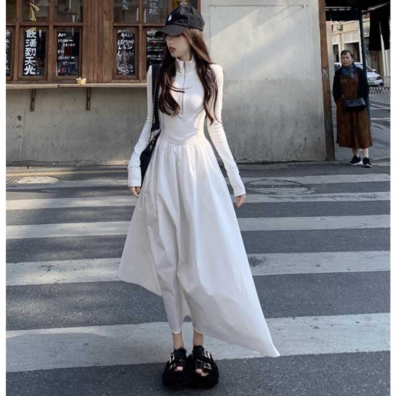 ハーフジップAラインワンピース(2colors)