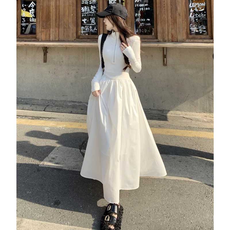 ハーフジップAラインワンピース(2colors)