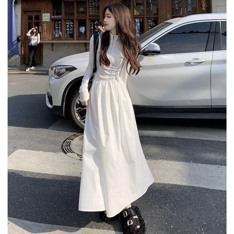 ハーフジップAラインワンピース(2colors)