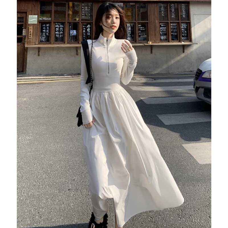 ハーフジップAラインワンピース(2colors)