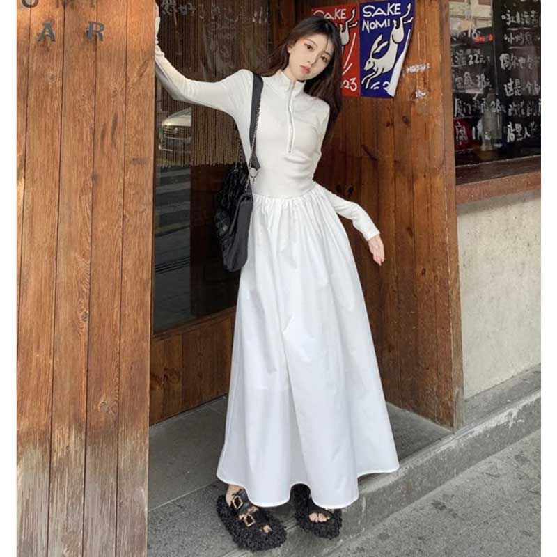 ハーフジップAラインワンピース(2colors)