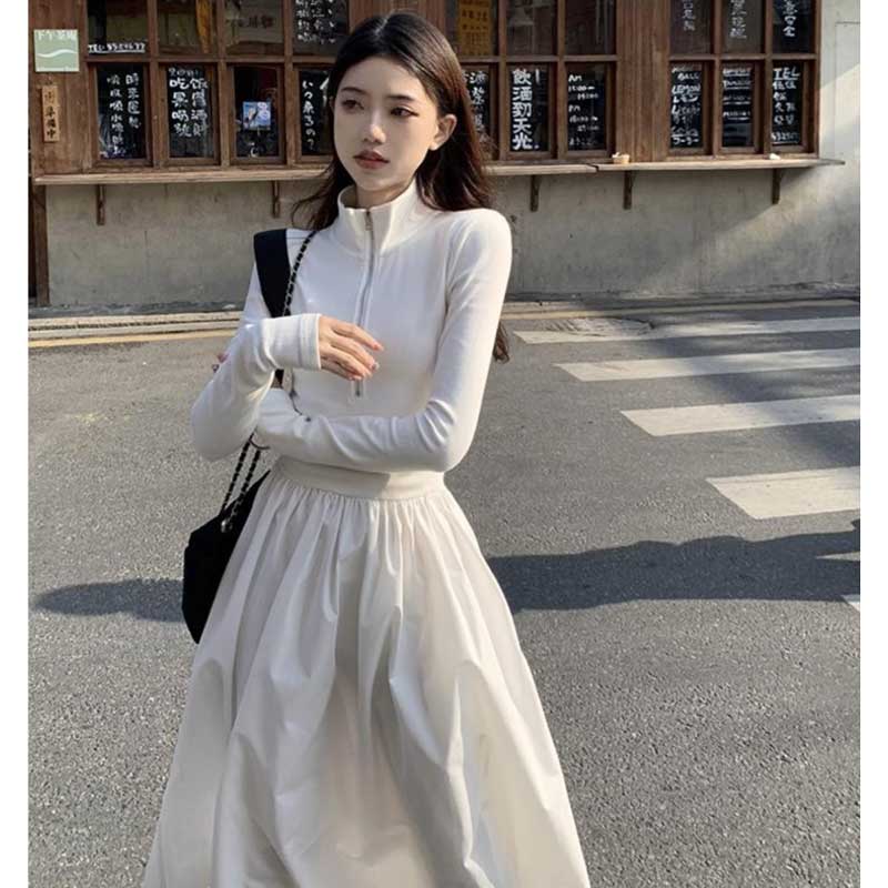 ハーフジップAラインワンピース(2colors)