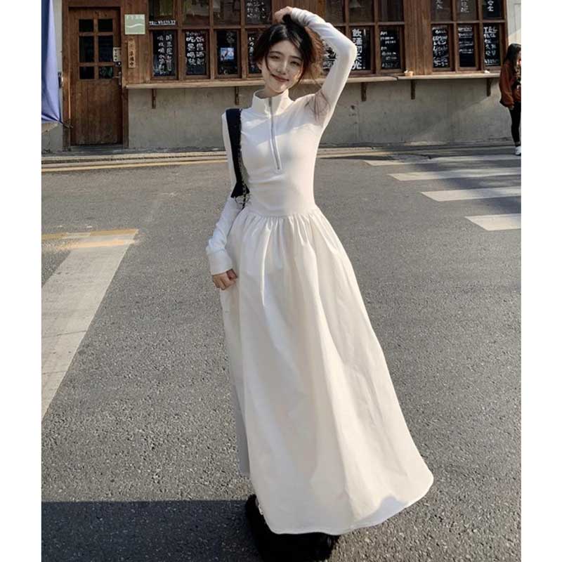 ハーフジップAラインワンピース(2colors)