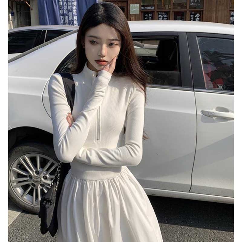 ハーフジップAラインワンピース(2colors)