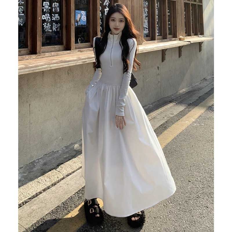 ハーフジップAラインワンピース(2colors)