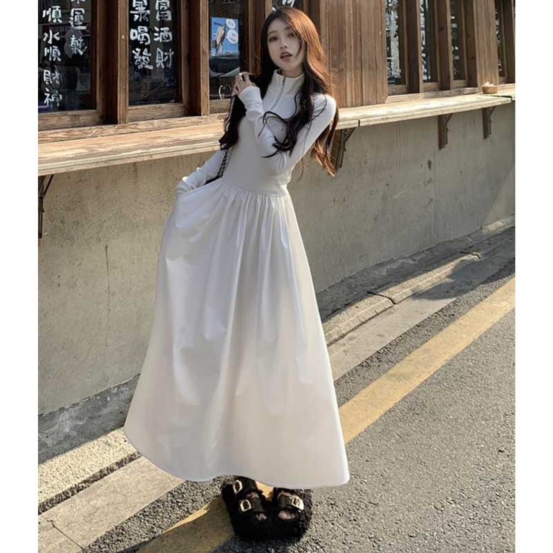 ハーフジップAラインワンピース(2colors)