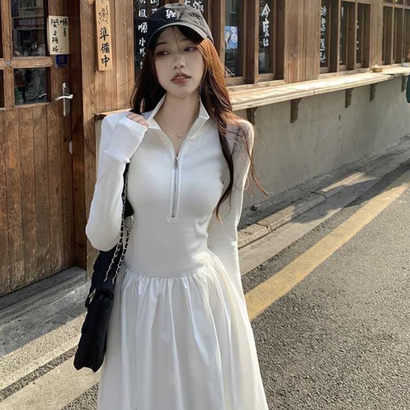 ハーフジップAラインワンピース(2colors)