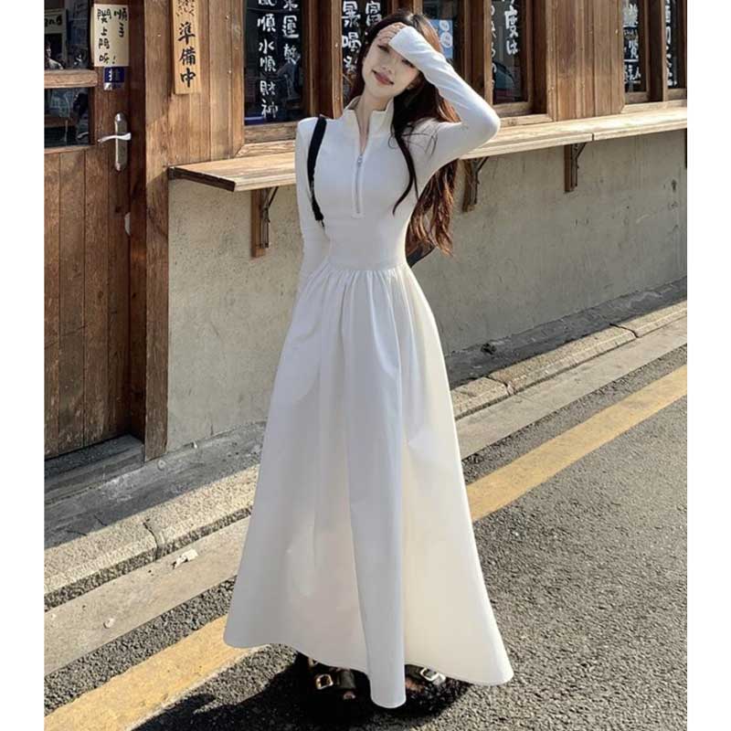 ハーフジップAラインワンピース(2colors)