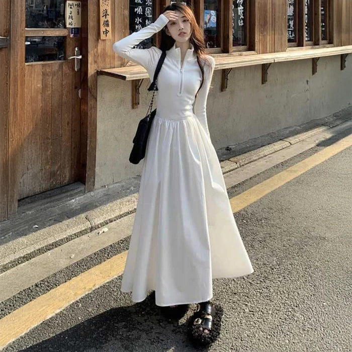 ハーフジップAラインワンピース(2colors)