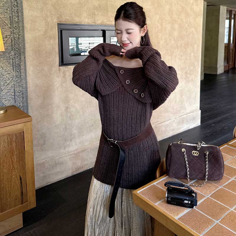 オフショルダーニットトップス(4colors)