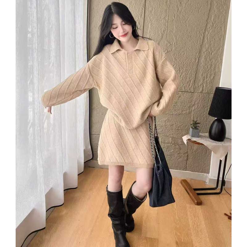 ポロカラーニットセットアップ(3colors)