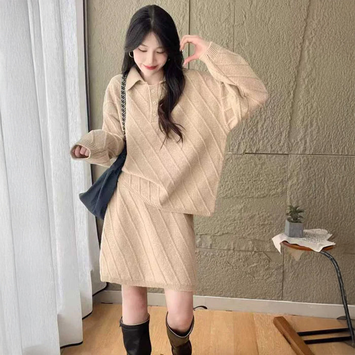 ポロカラーニットセットアップ(3colors)