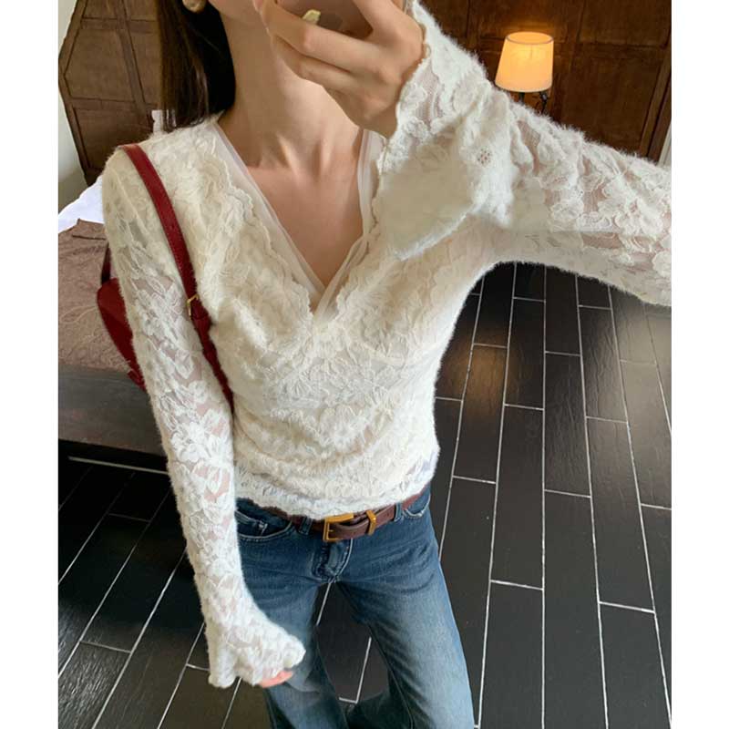 Vネックレースカットソー(2colors)