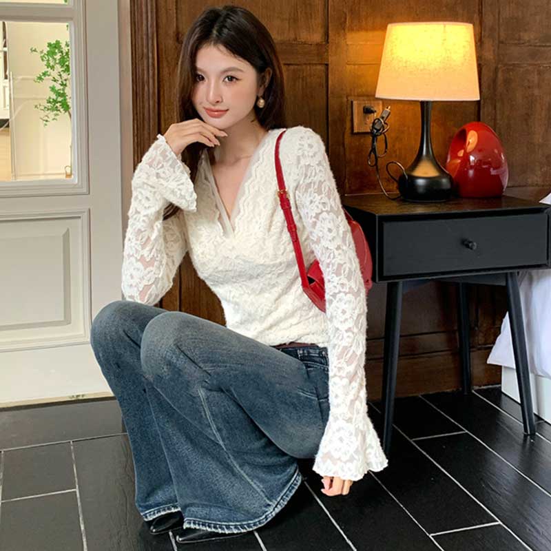 Vネックレースカットソー(2colors)