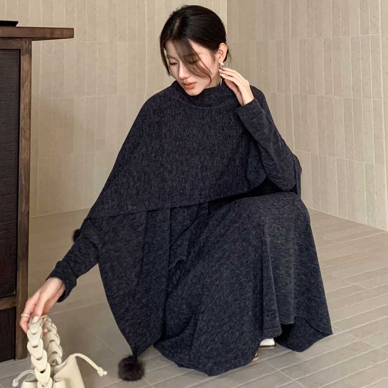 ショール付きハイネックワンピース(3colors)