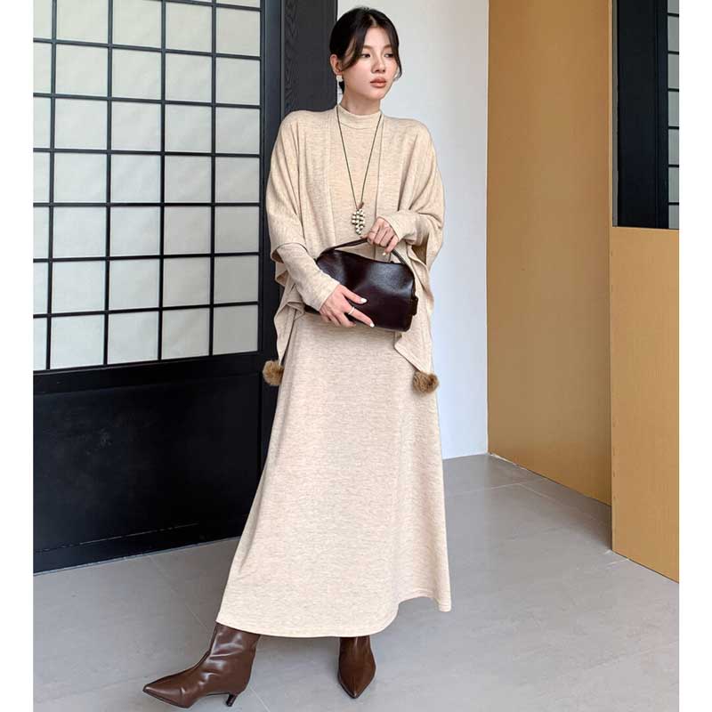 ショール付きハイネックワンピース(3colors)