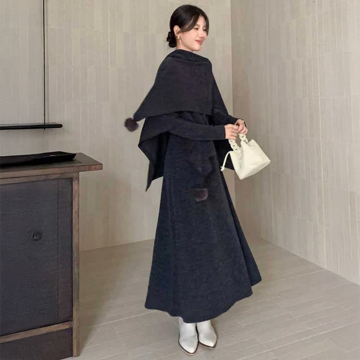 ショール付きハイネックワンピース(3colors)