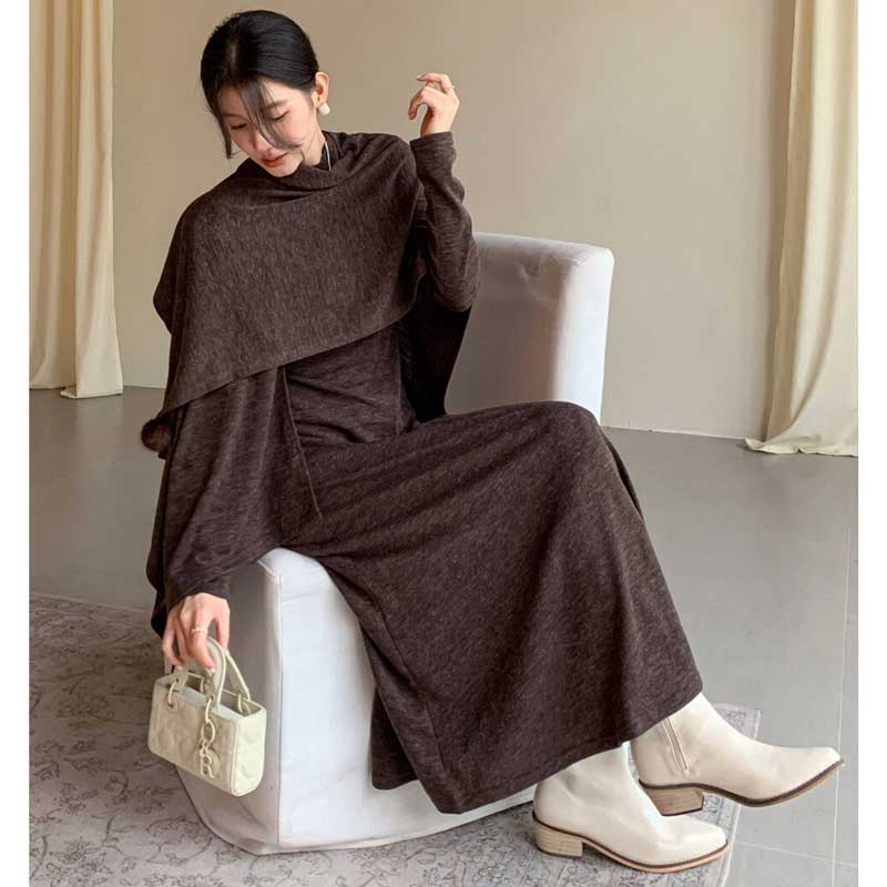 ショール付きハイネックワンピース(3colors)