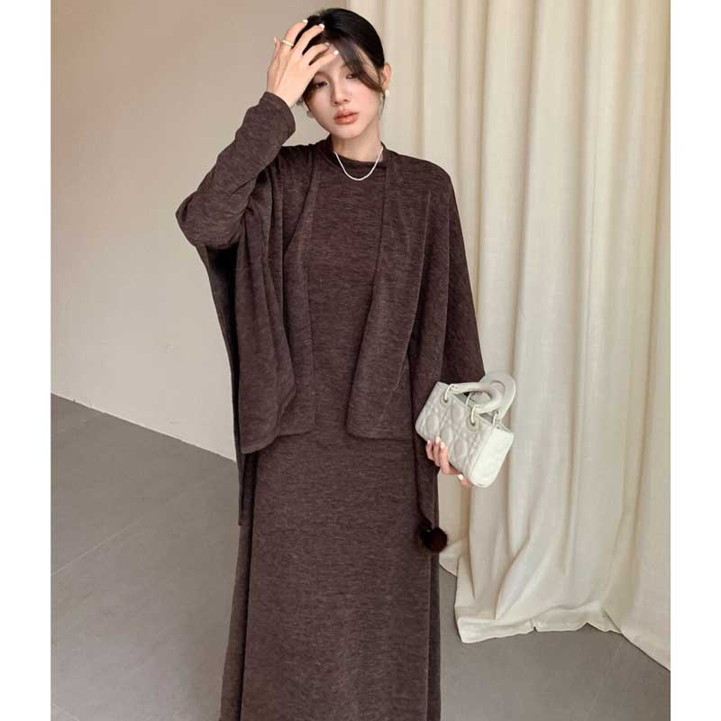 ショール付きハイネックワンピース(3colors)