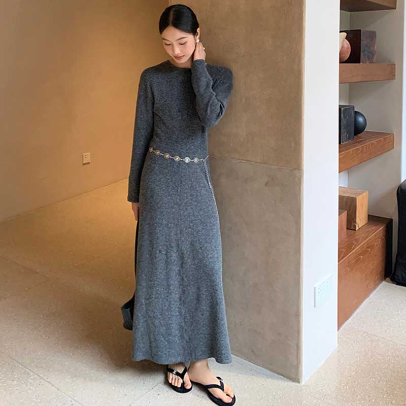 チェーンベルト付きマキシワンピース(2colors)