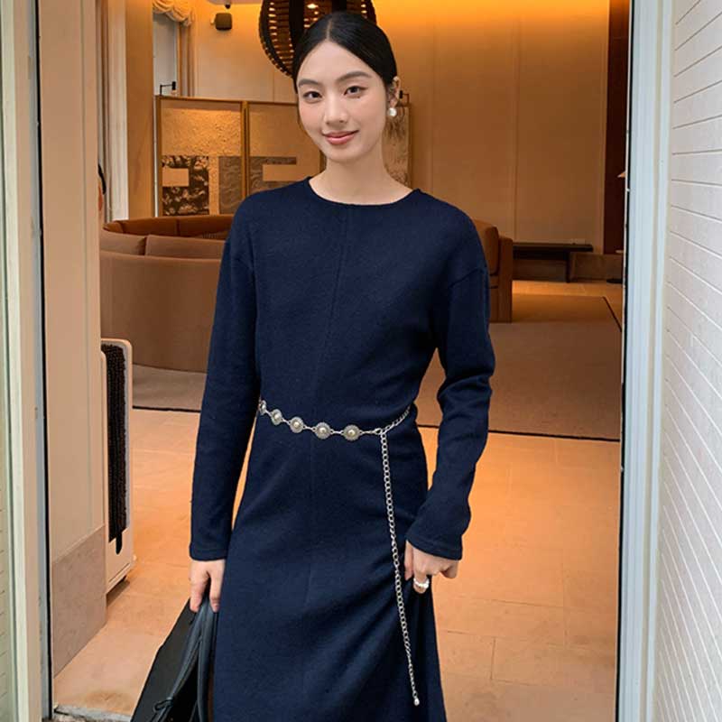 チェーンベルト付きマキシワンピース(2colors)