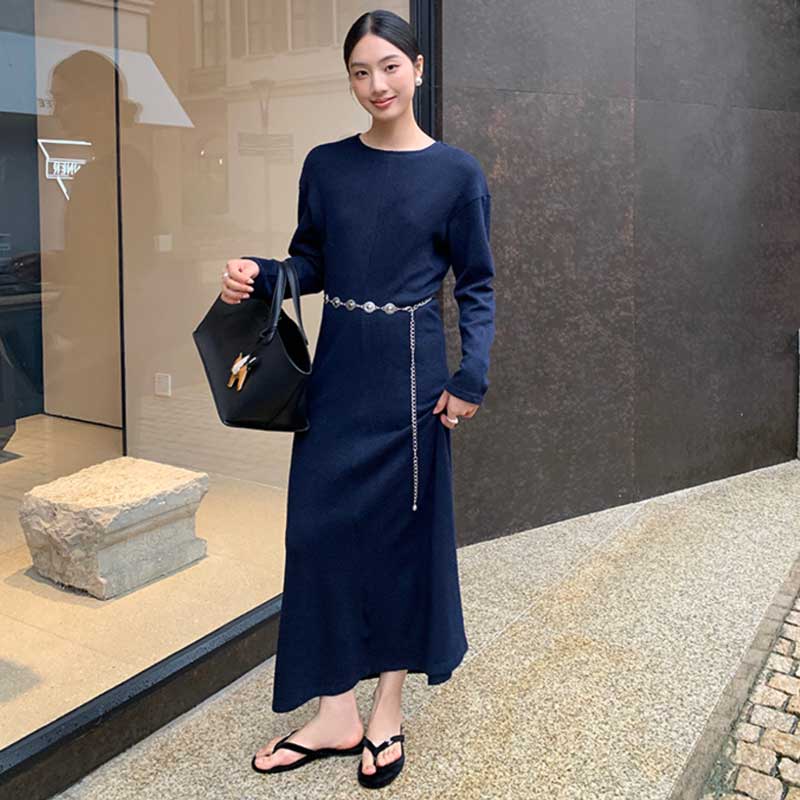 チェーンベルト付きマキシワンピース(2colors)