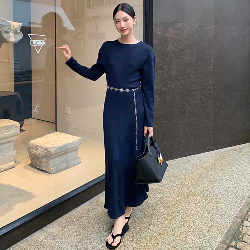 チェーンベルト付きマキシワンピース(2colors)