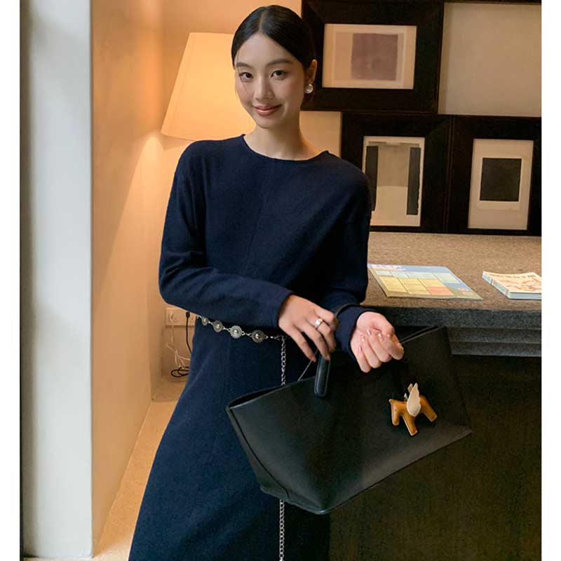 チェーンベルト付きマキシワンピース(2colors)