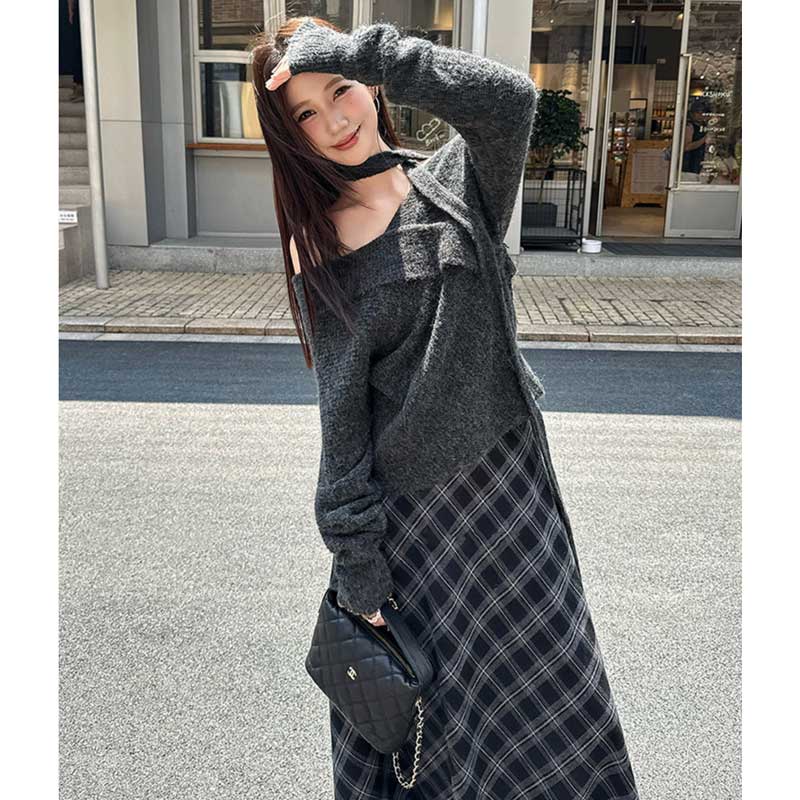 オフショルダーVネックニット(3colors)