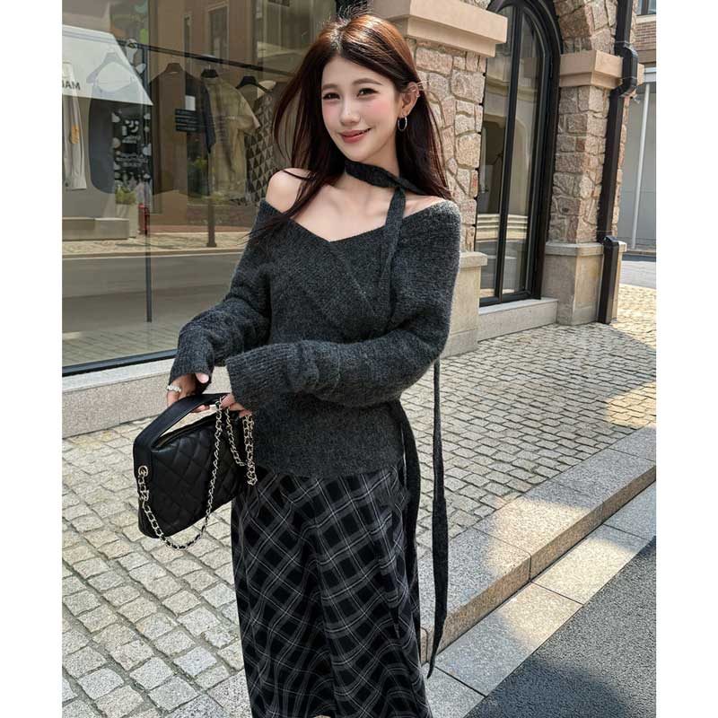 オフショルダーVネックニット(3colors)