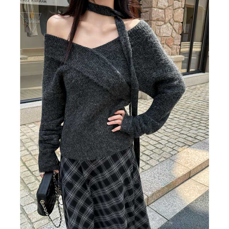 オフショルダーVネックニット(3colors)