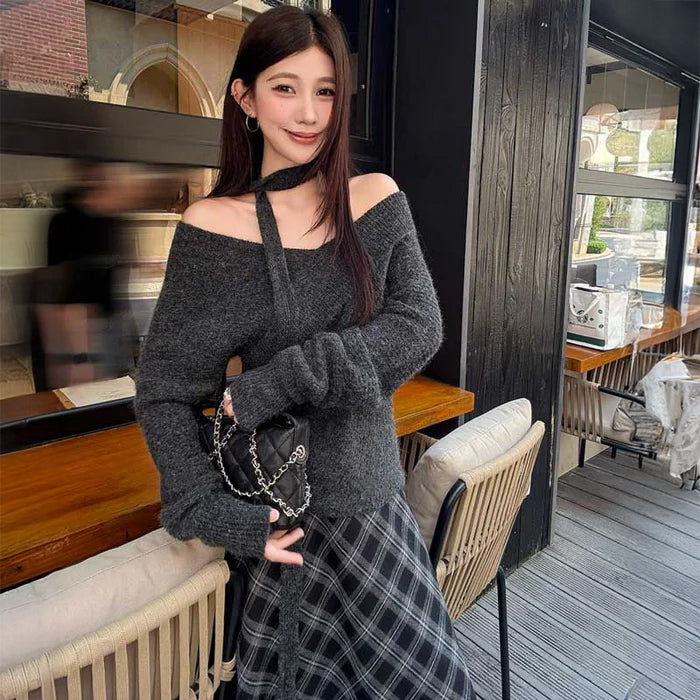 オフショルダーVネックニット(3colors)