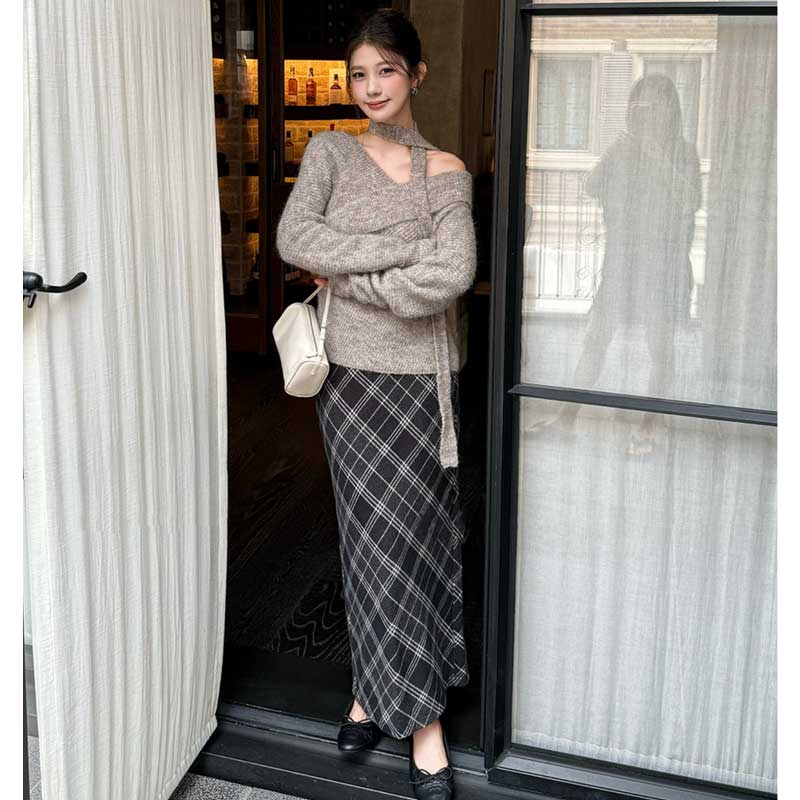 オフショルダーVネックニット(3colors)