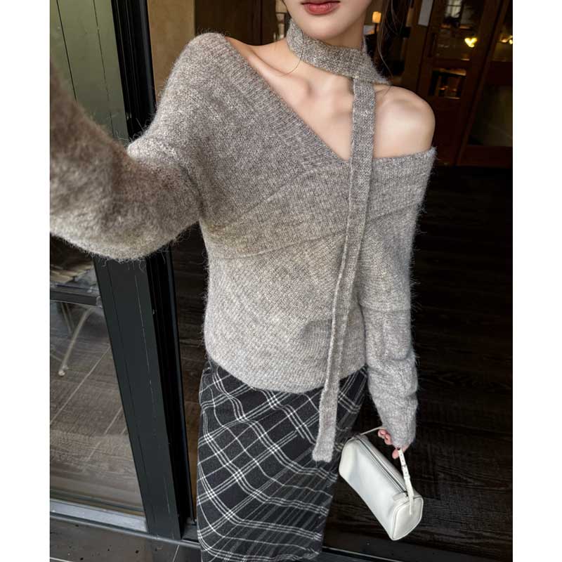 オフショルダーVネックニット(3colors)