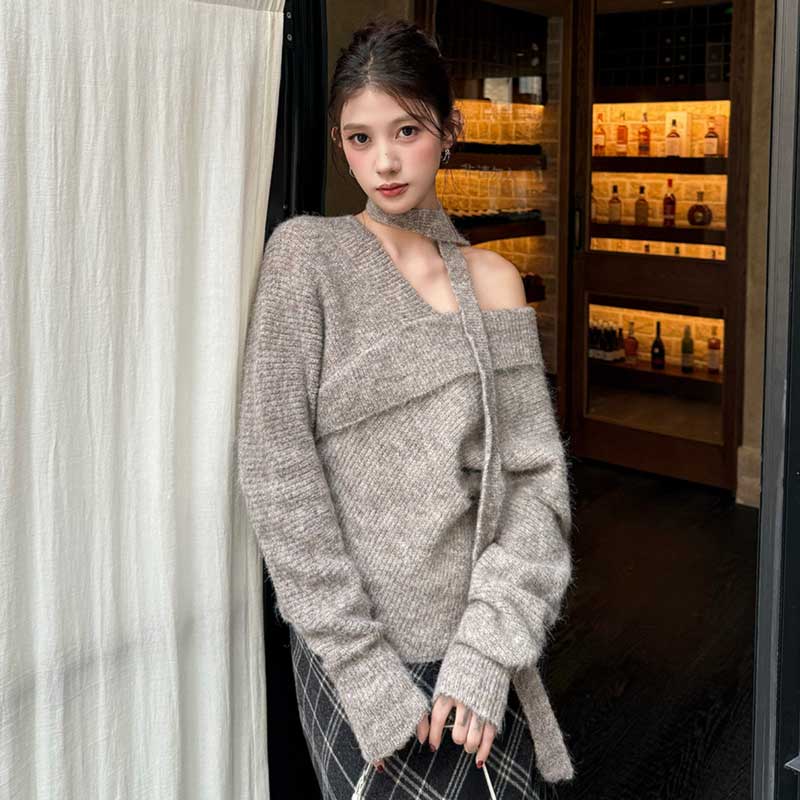 オフショルダーVネックニット(3colors)