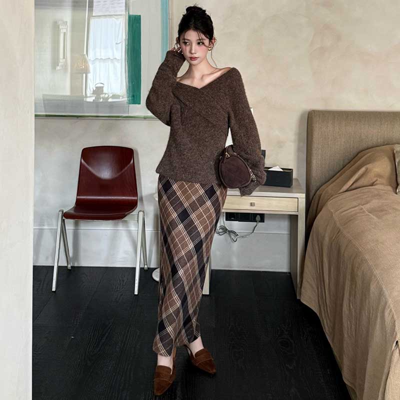 オフショルダーVネックニット(3colors)