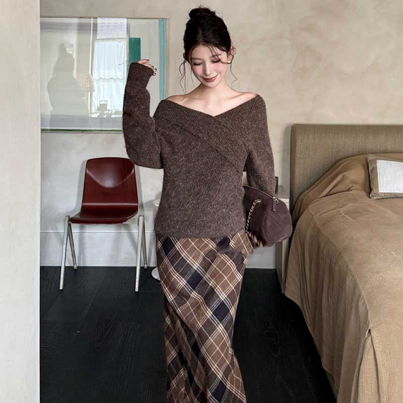 オフショルダーVネックニット(3colors)