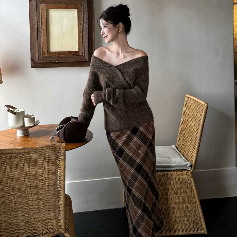 オフショルダーVネックニット(3colors)