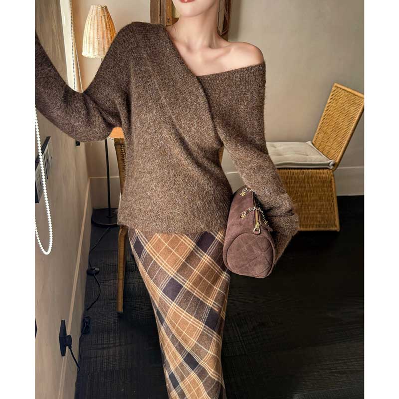 オフショルダーVネックニット(3colors)