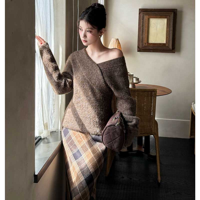 オフショルダーVネックニット(3colors)