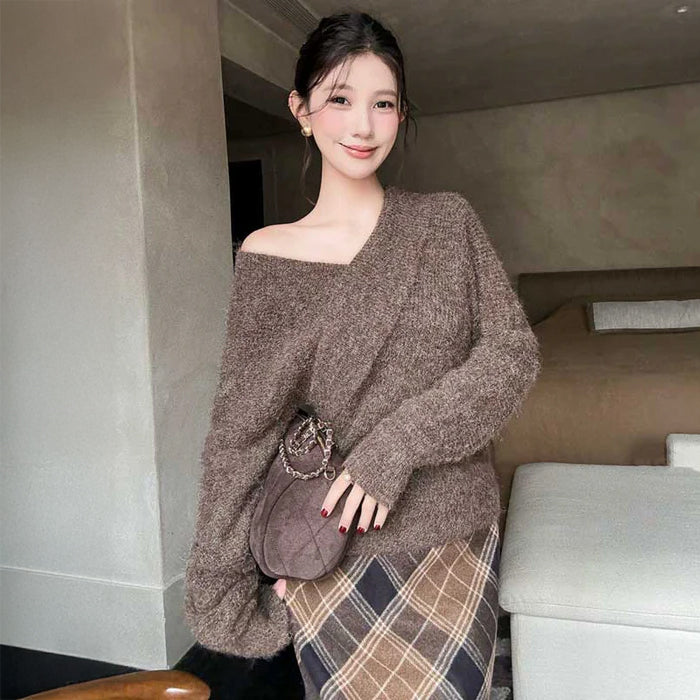 オフショルダーVネックニット(3colors)