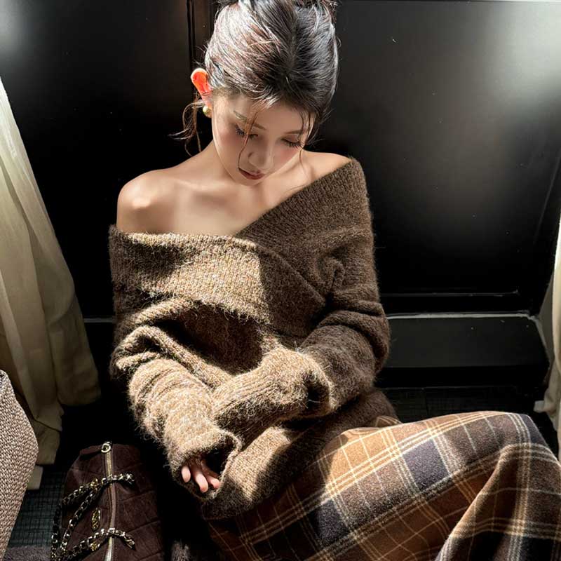 オフショルダーVネックニット(3colors)